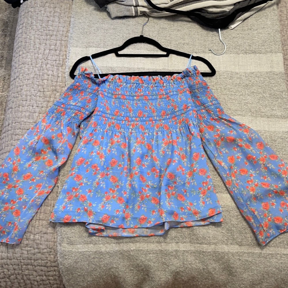 Intermix silk smocked top